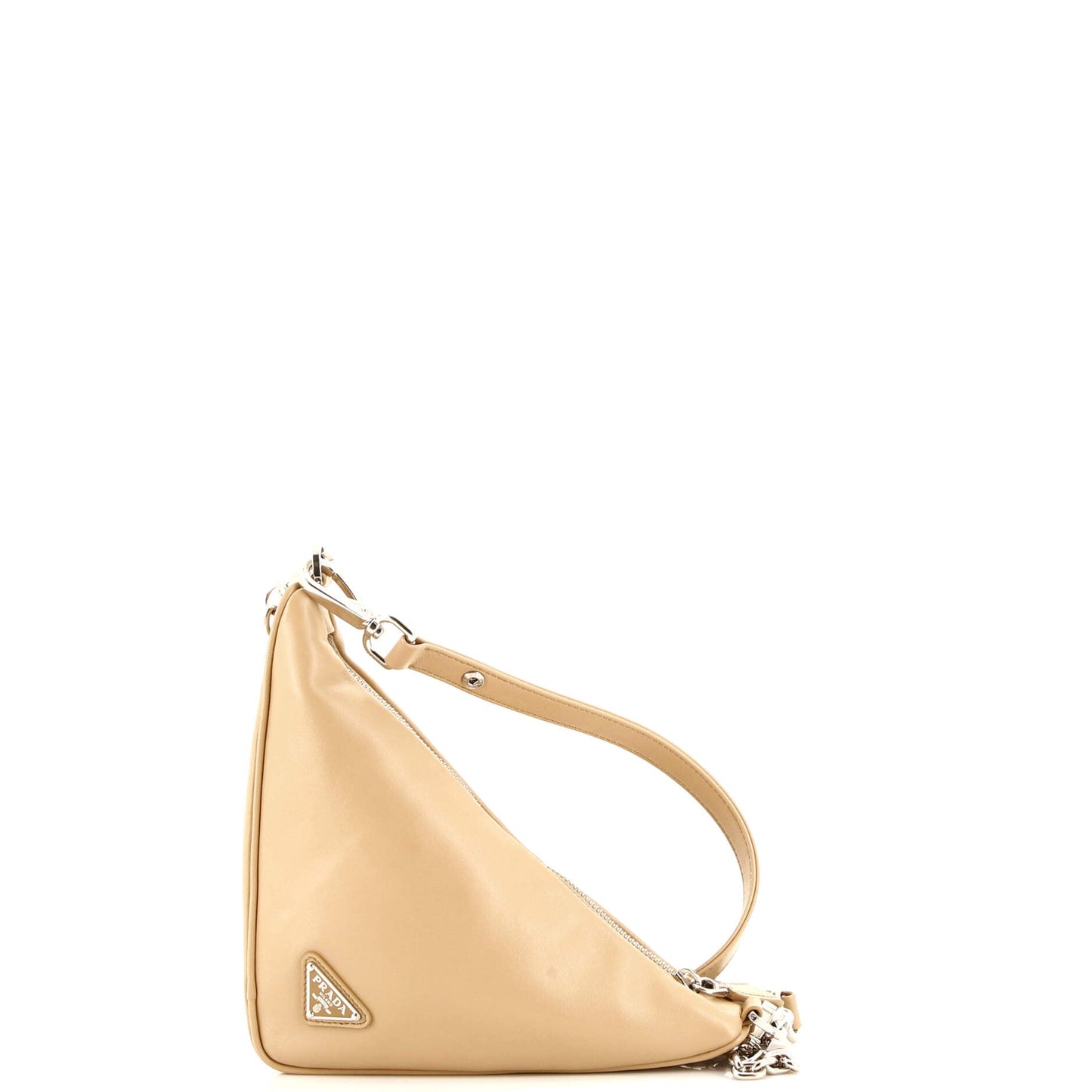 Prada Triangle Logo Zip Chain Crossbody Bag Embossed Leather Small