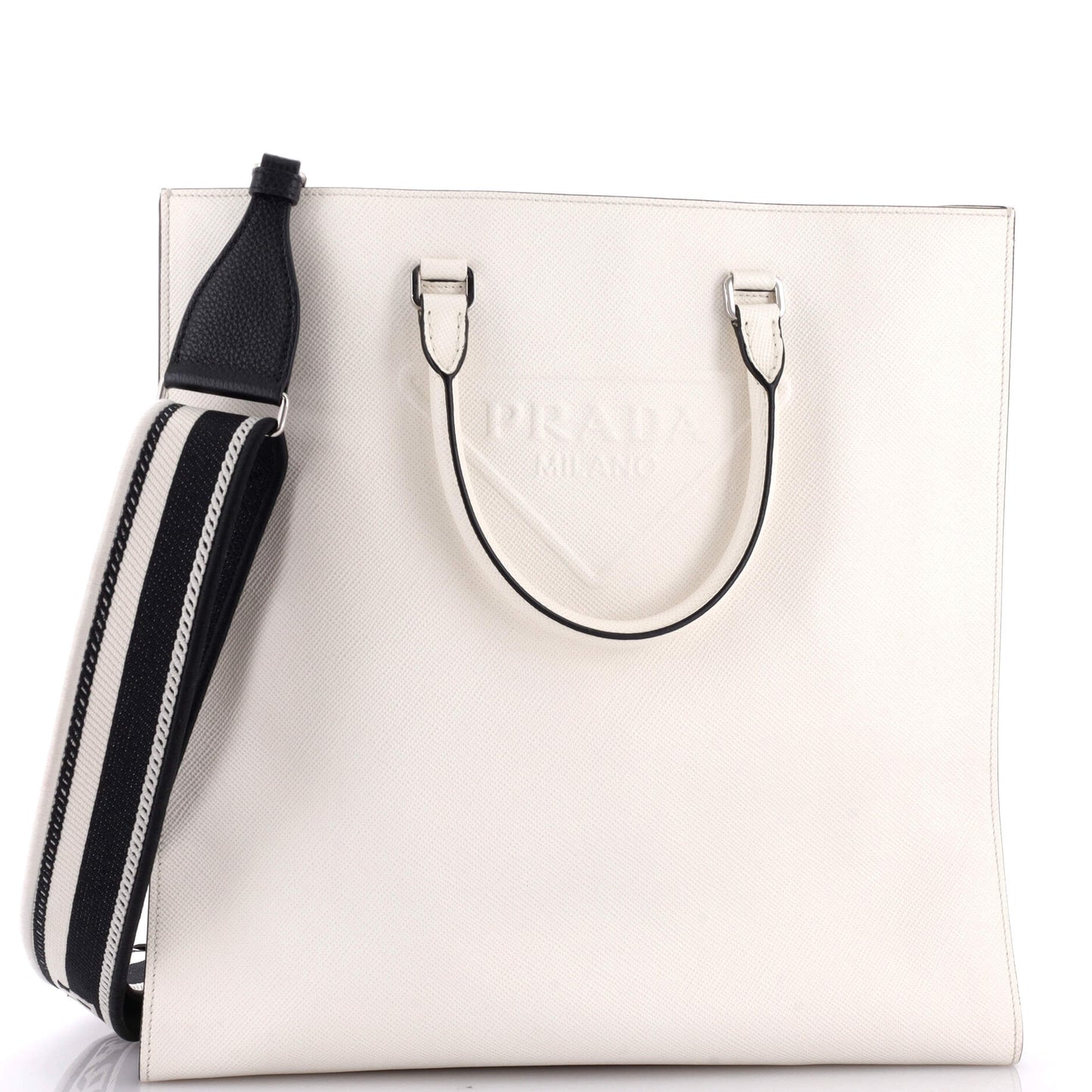 Prada Triangle Logo Convertible Open Tote Saffiano Leather Large