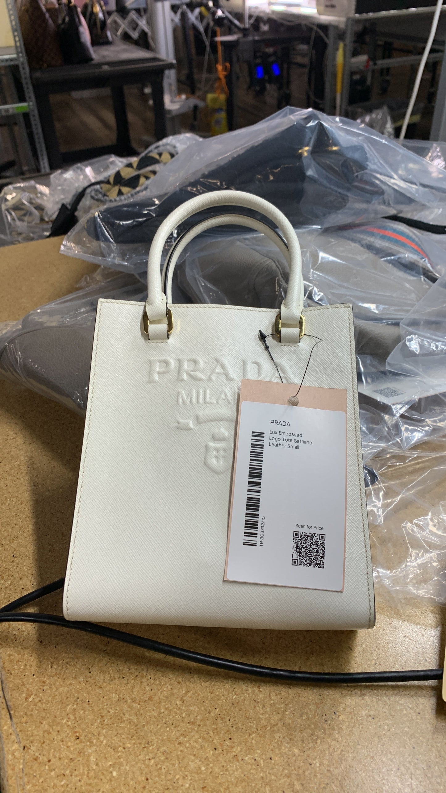 Prada Lux Embossed Logo Tote Saffiano Leather Small
