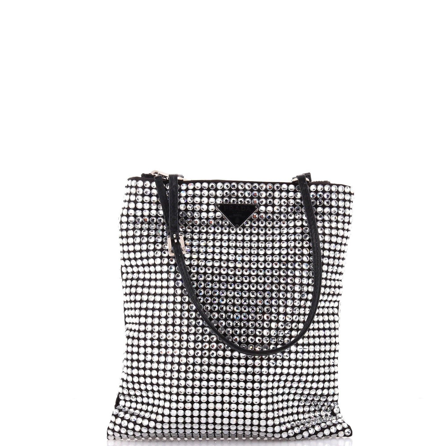 Prada Convertible Open Tote Crystal Embellished Satin Mini