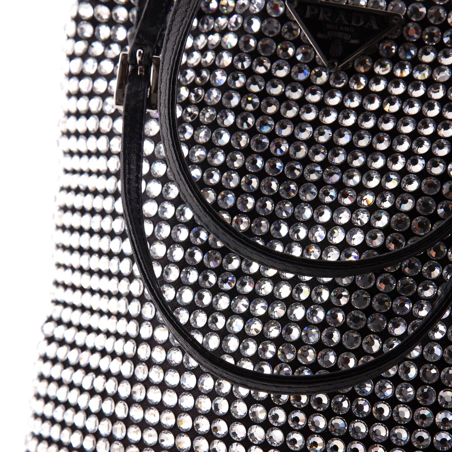 Prada Convertible Open Tote Crystal Embellished Satin Mini
