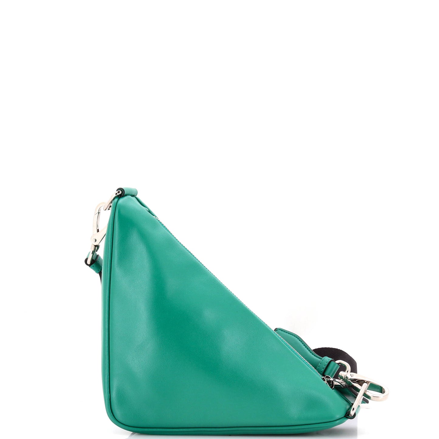 Prada Triangle Logo Zip Chain Crossbody Bag Embossed Leather Small