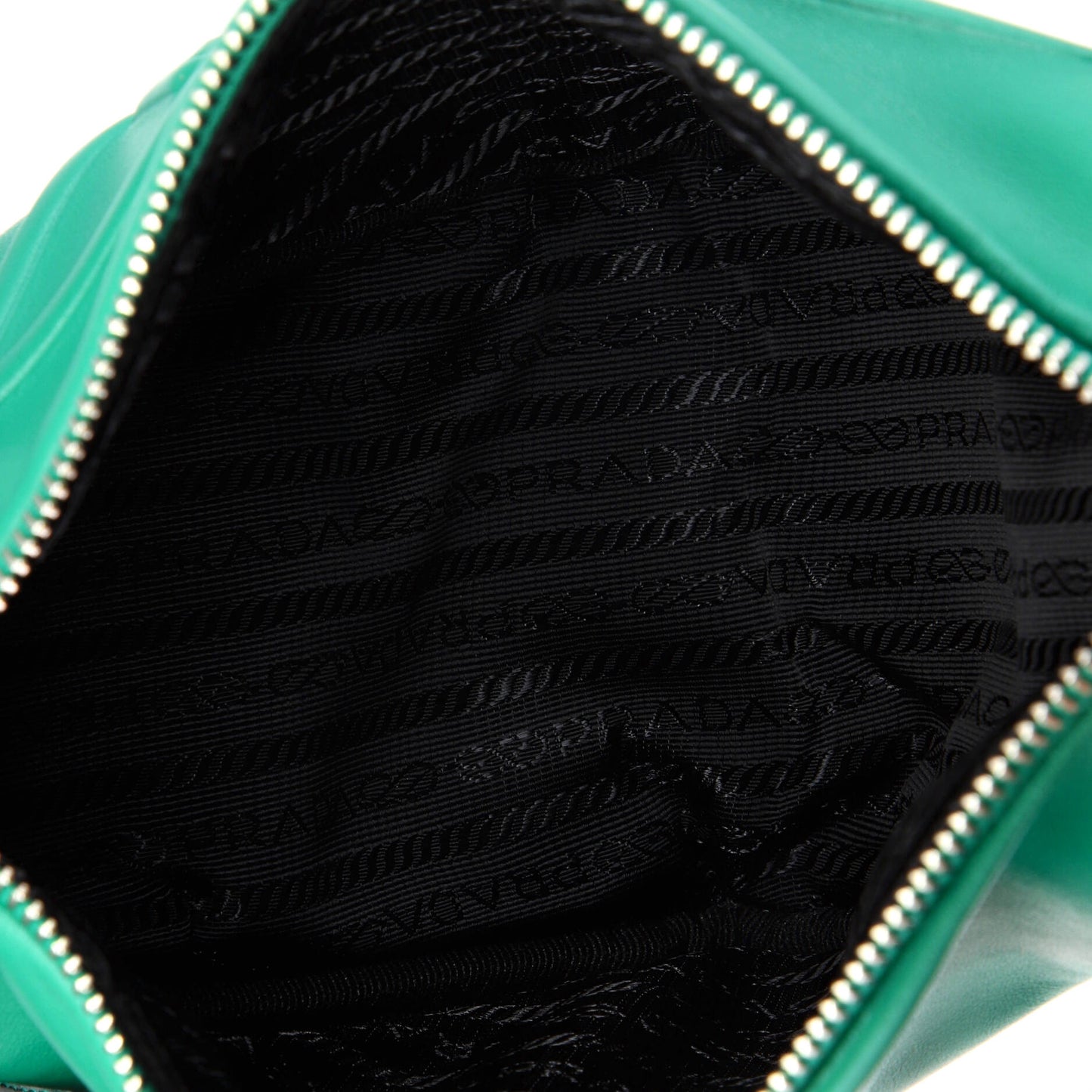 Prada Triangle Logo Zip Chain Crossbody Bag Embossed Leather Small