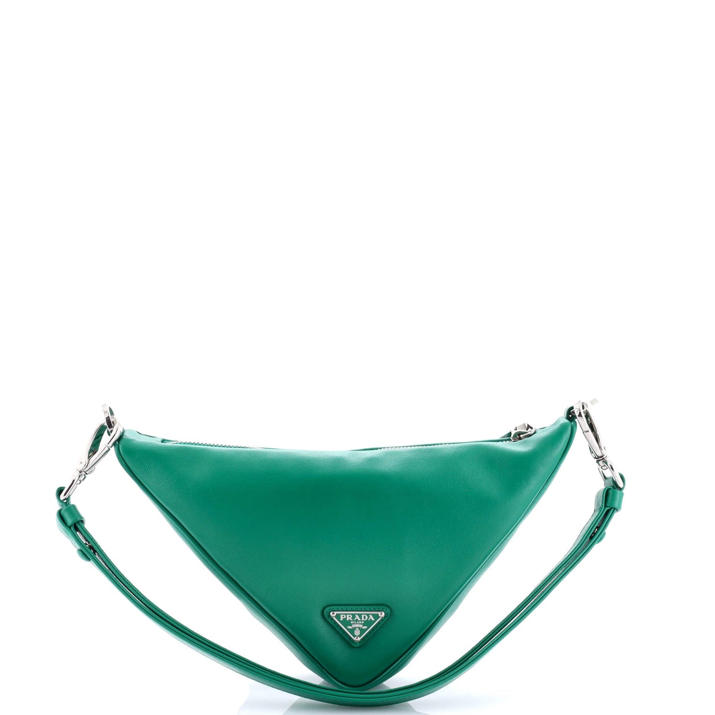 Prada Triangle Logo Zip Chain Crossbody Bag Embossed Leather Small