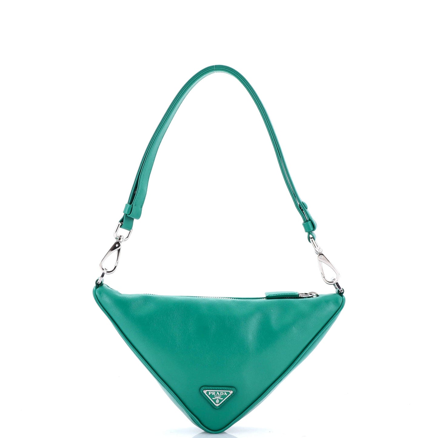 Prada Triangle Logo Zip Chain Crossbody Bag Embossed Leather Small