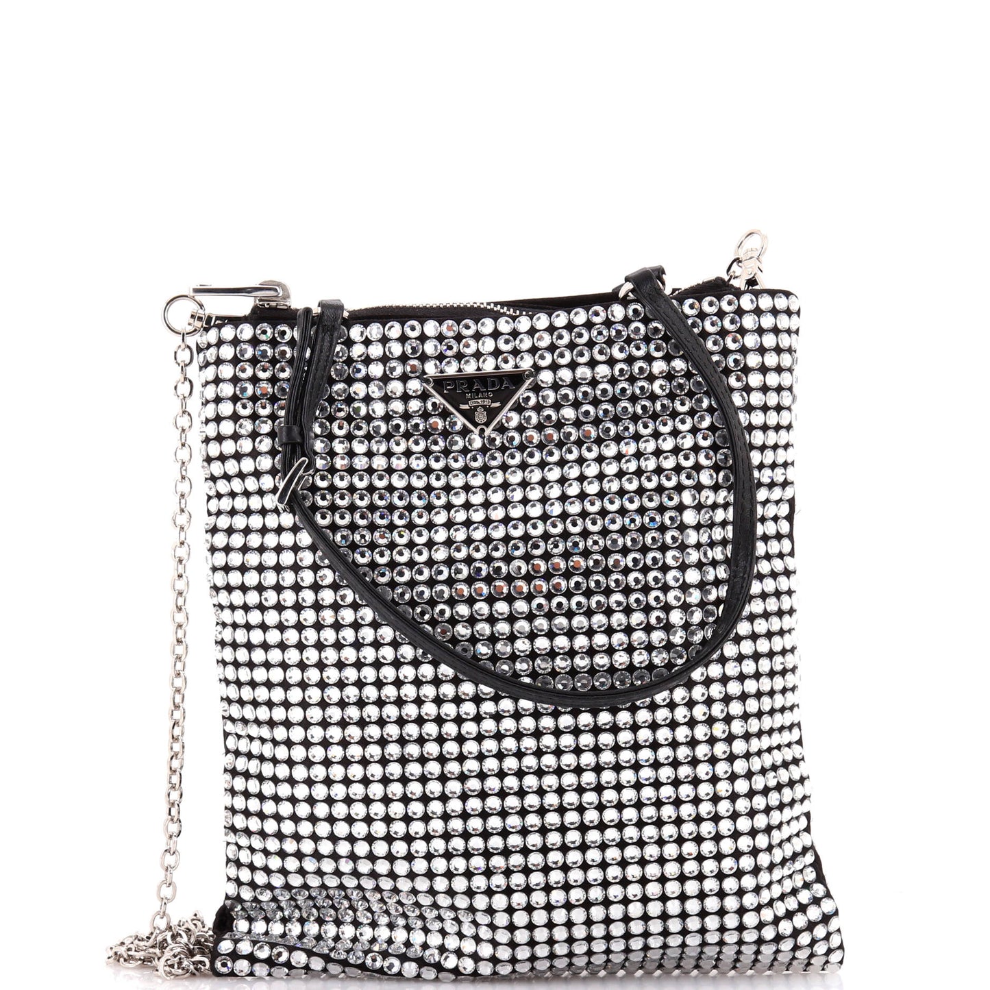 Prada Convertible Open Tote Crystal Embellished Satin Mini