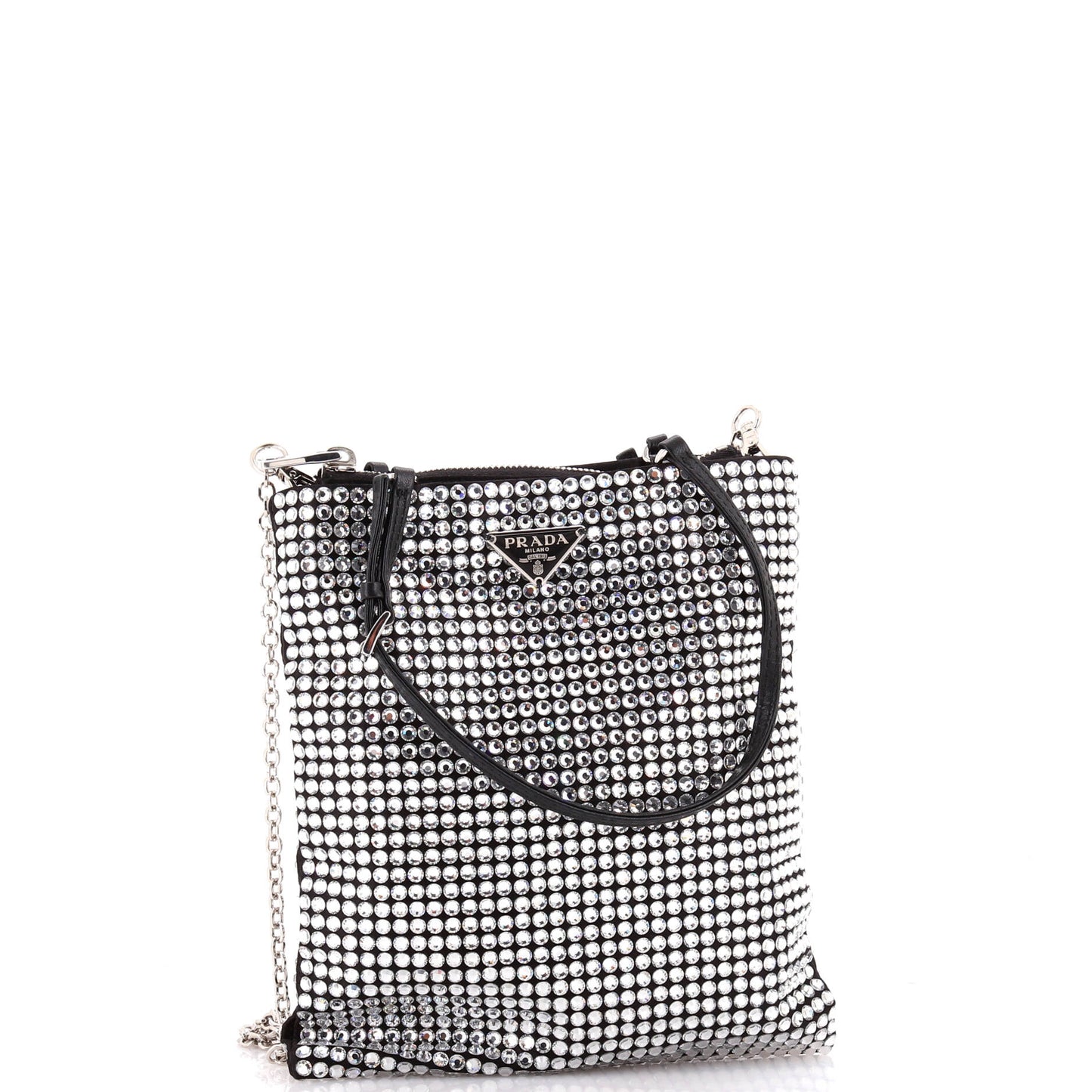 Prada Convertible Open Tote Crystal Embellished Satin Mini