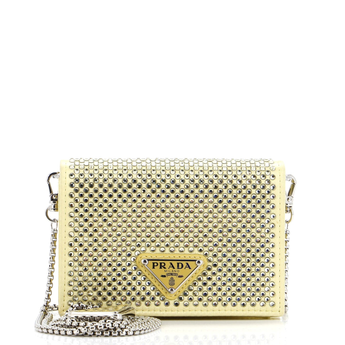 Prada Flap Card Holder with Chain Satin with Crystals