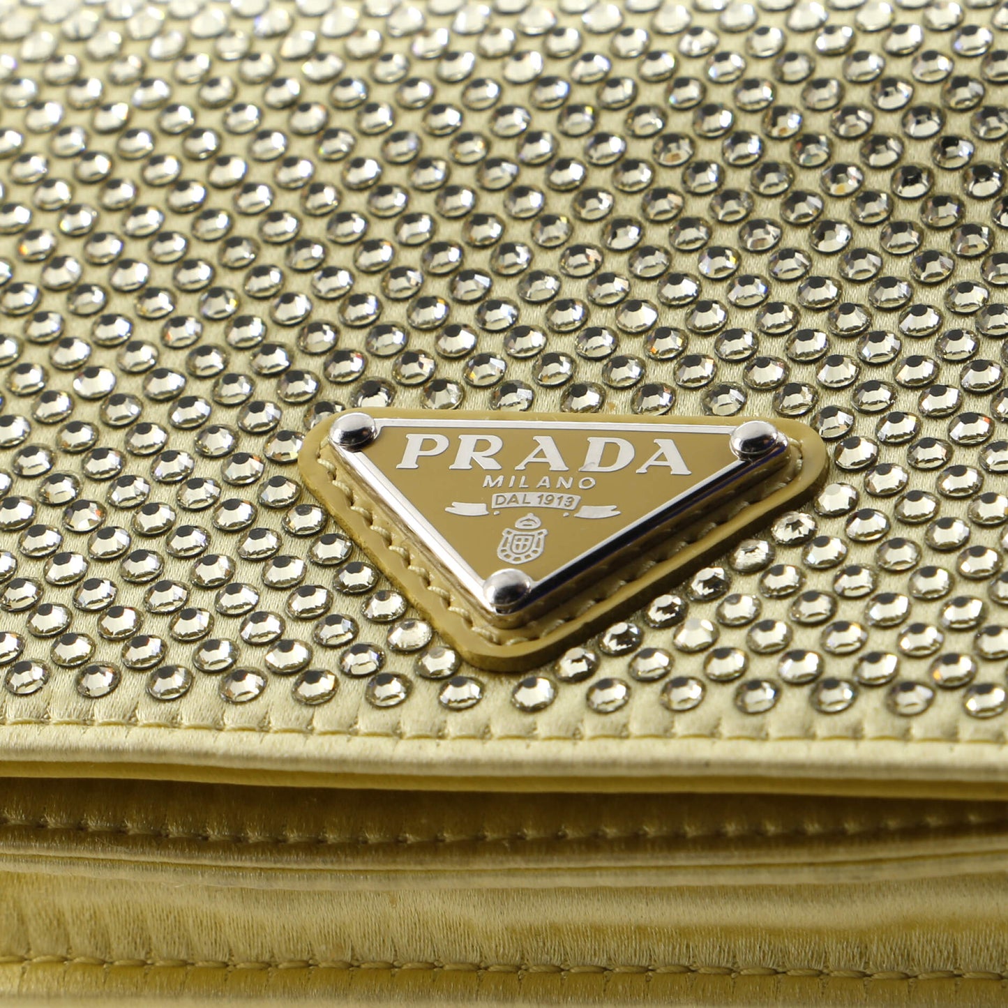 Prada Flap Card Holder with Chain Satin with Crystals