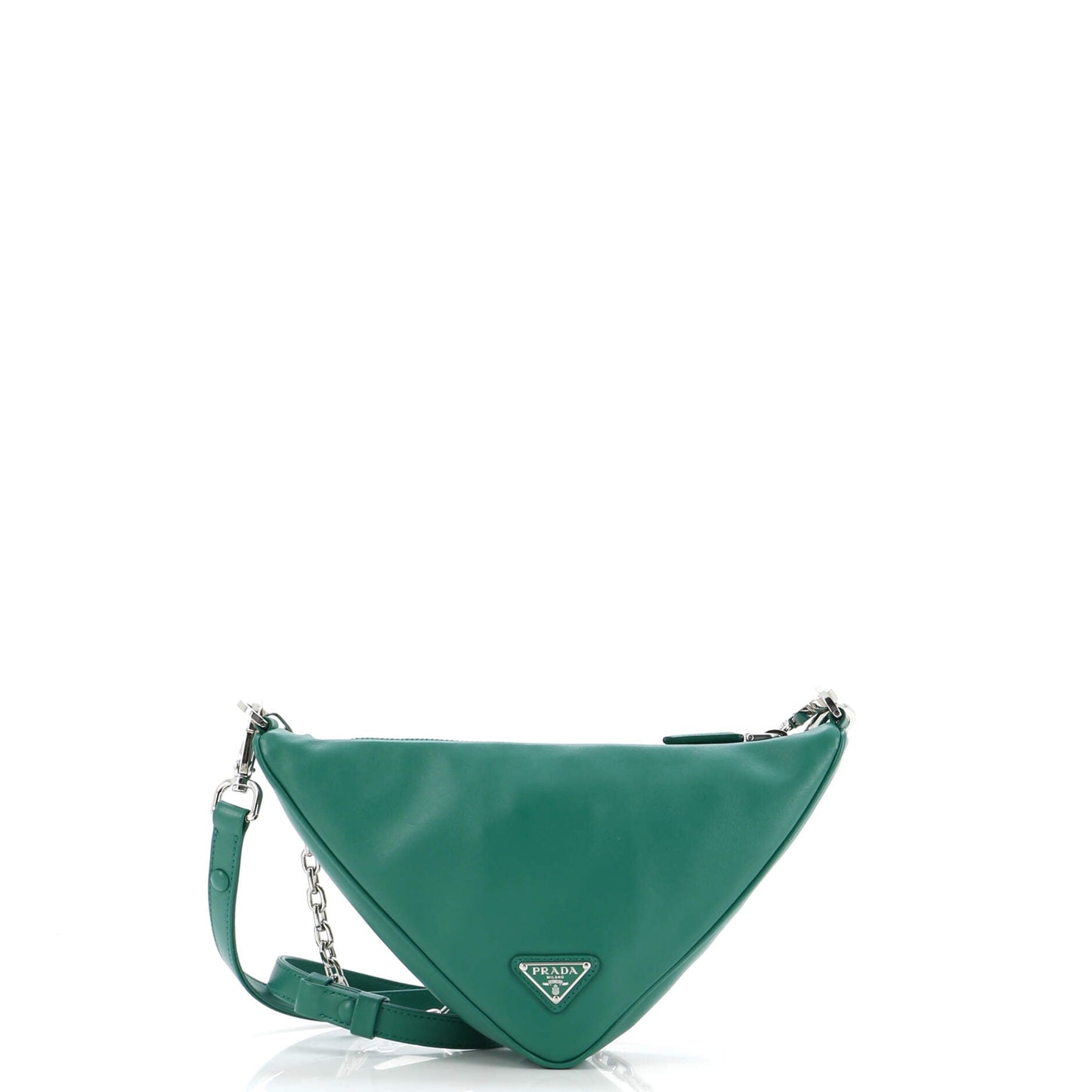 Prada Triangle Logo Zip Chain Crossbody Bag Embossed Leather Small