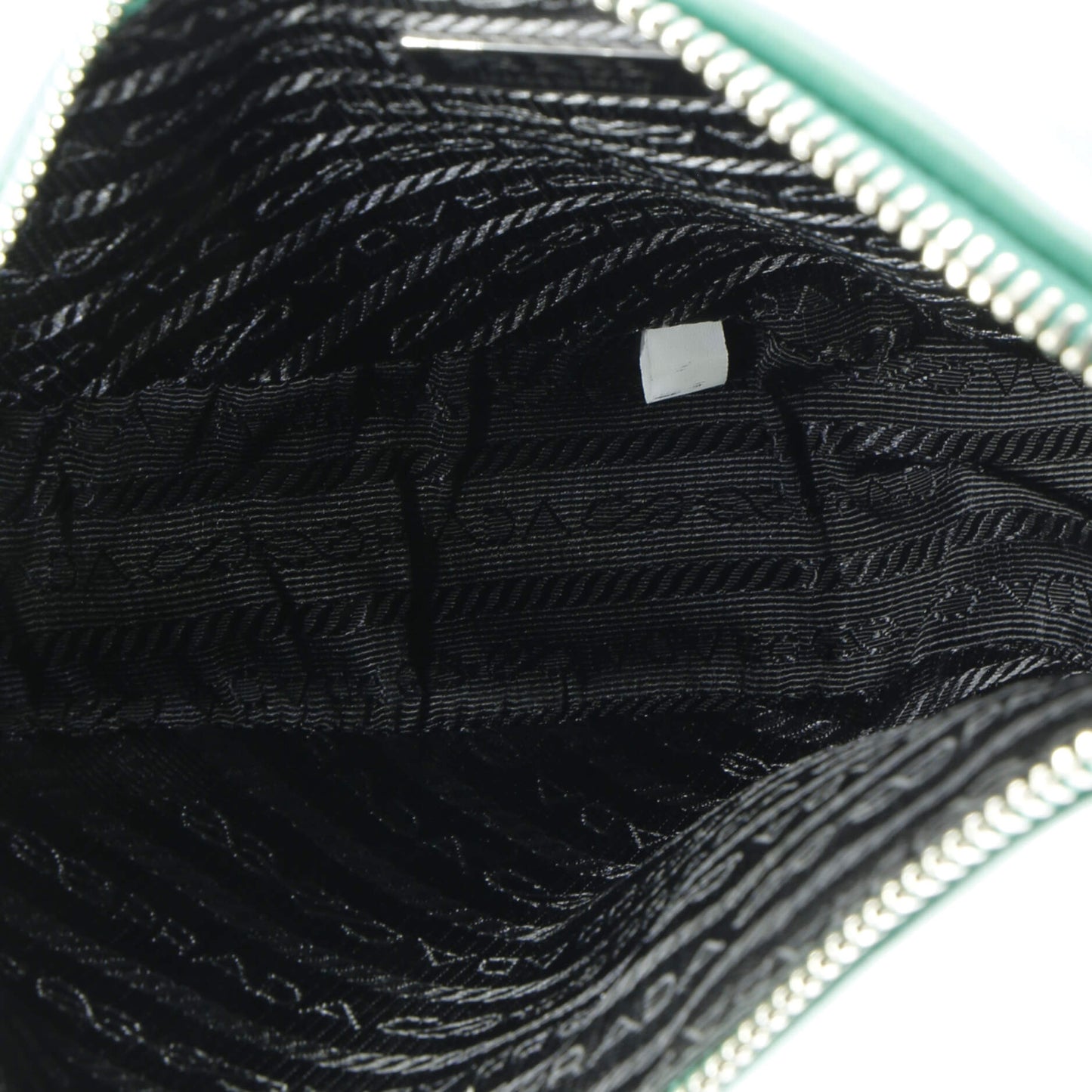 Prada Triangle Logo Zip Chain Crossbody Bag Embossed Leather Small
