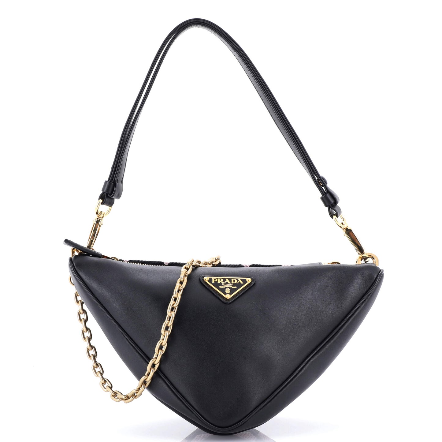 Prada Double Symbole Triangle Bag Leather and Jacquard Mini