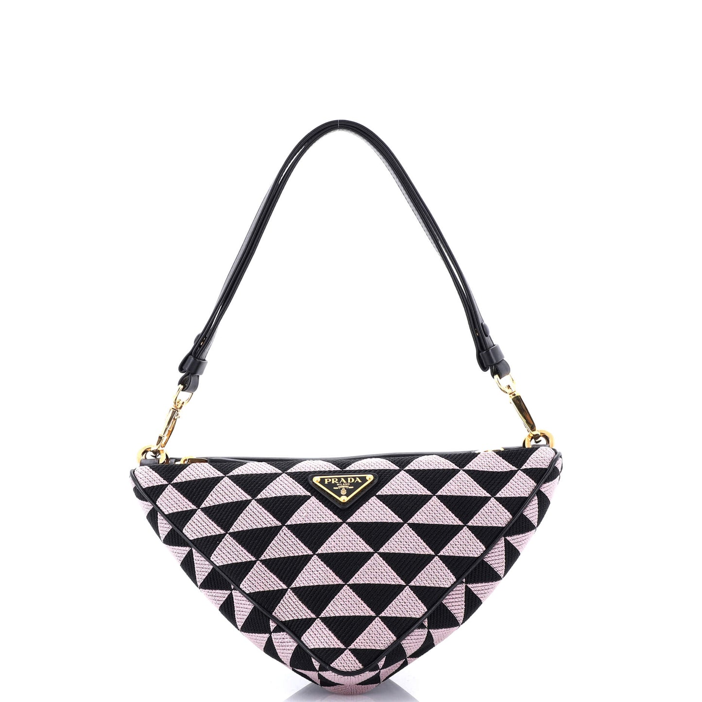 Prada Double Symbole Triangle Bag Leather and Jacquard Mini