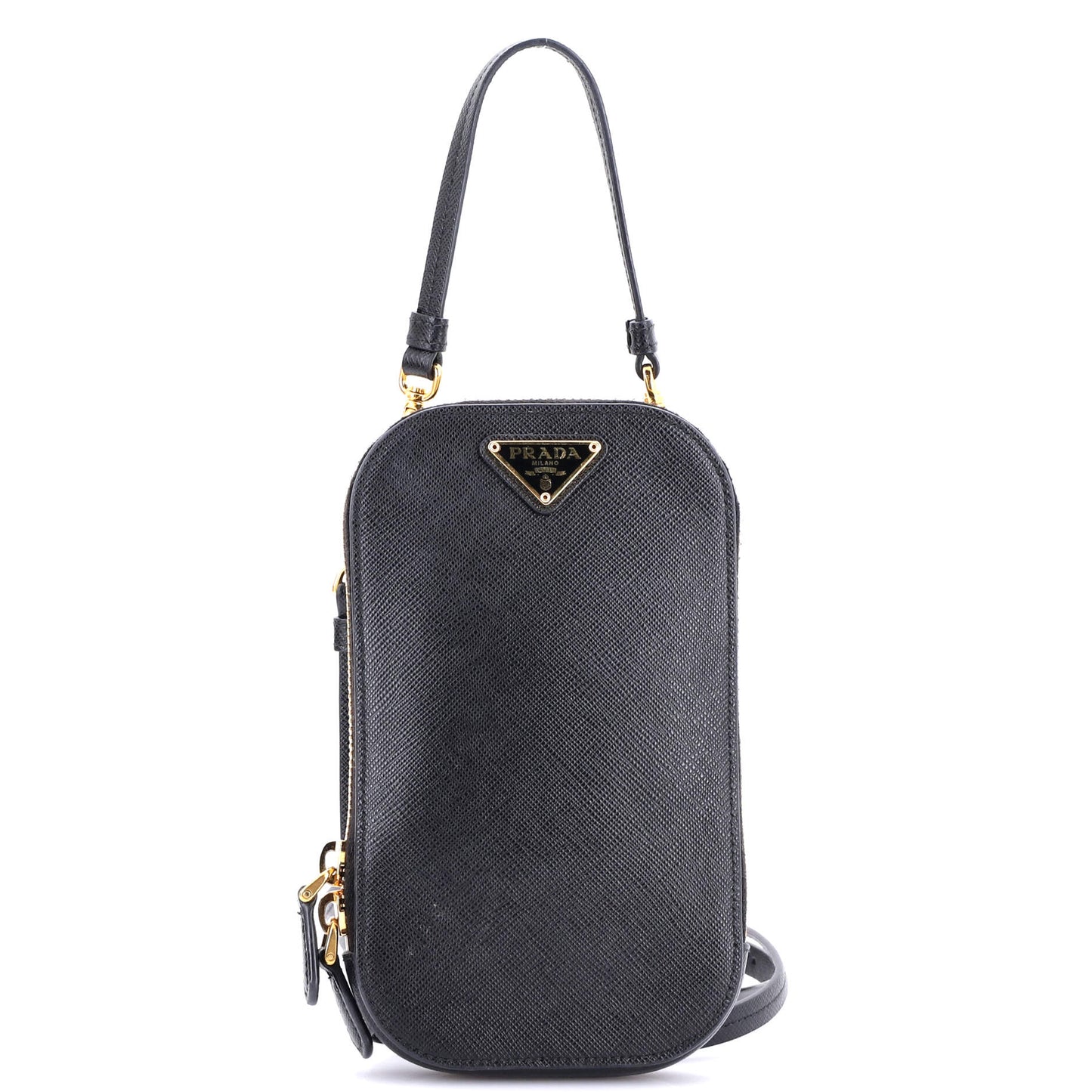 Prada Zip Phone Holder Crossbody Bag Saffiano Leather