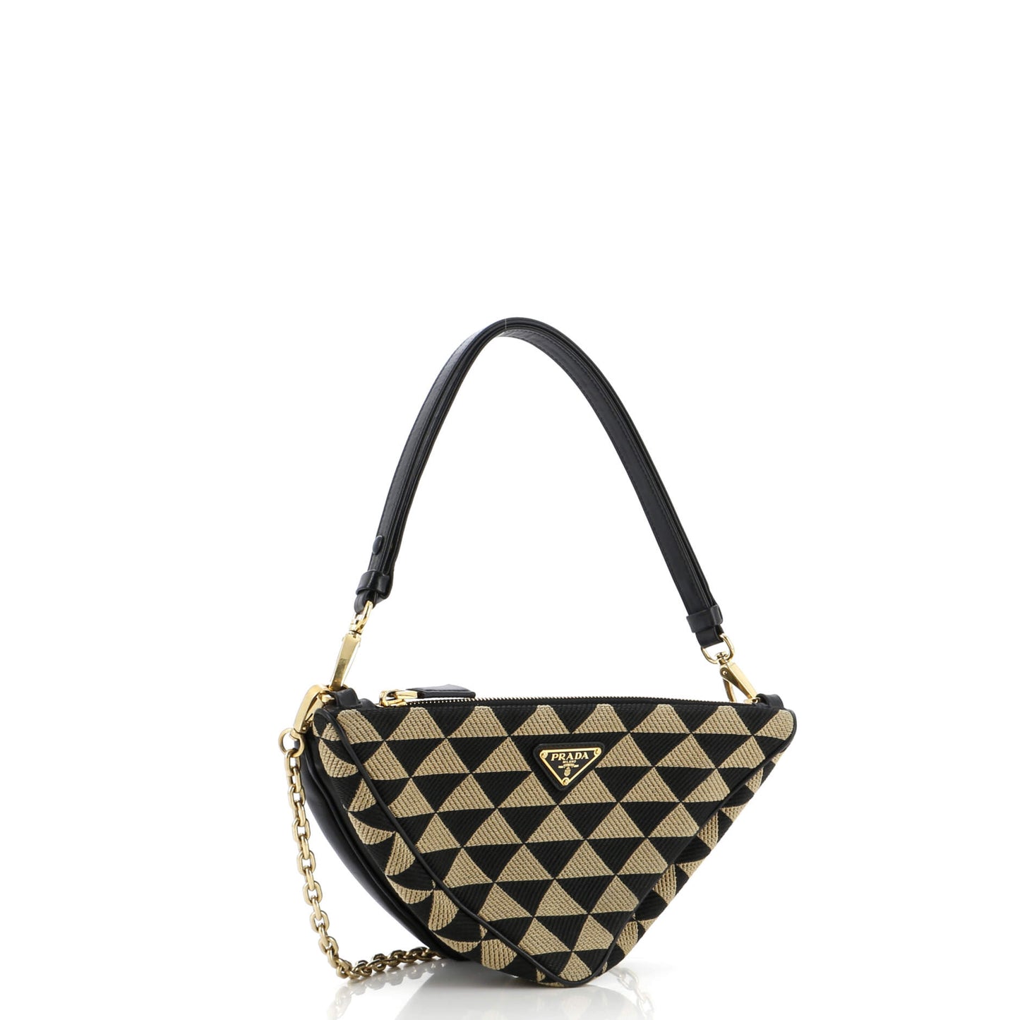 Prada Double Symbole Triangle Bag Leather and Jacquard Mini