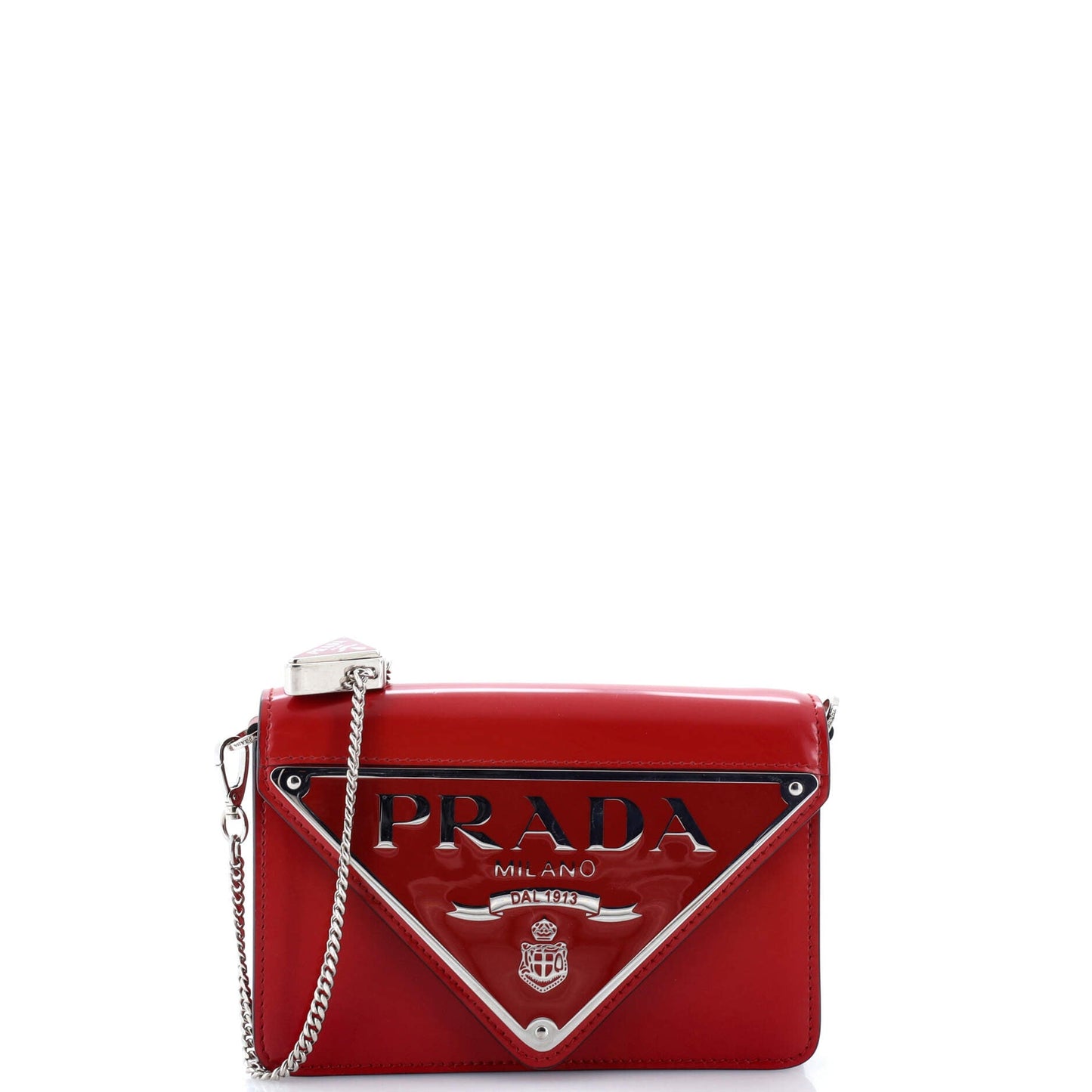 Prada Maxi Triangle Logo Chain Flap Bag Brushed Leather Small