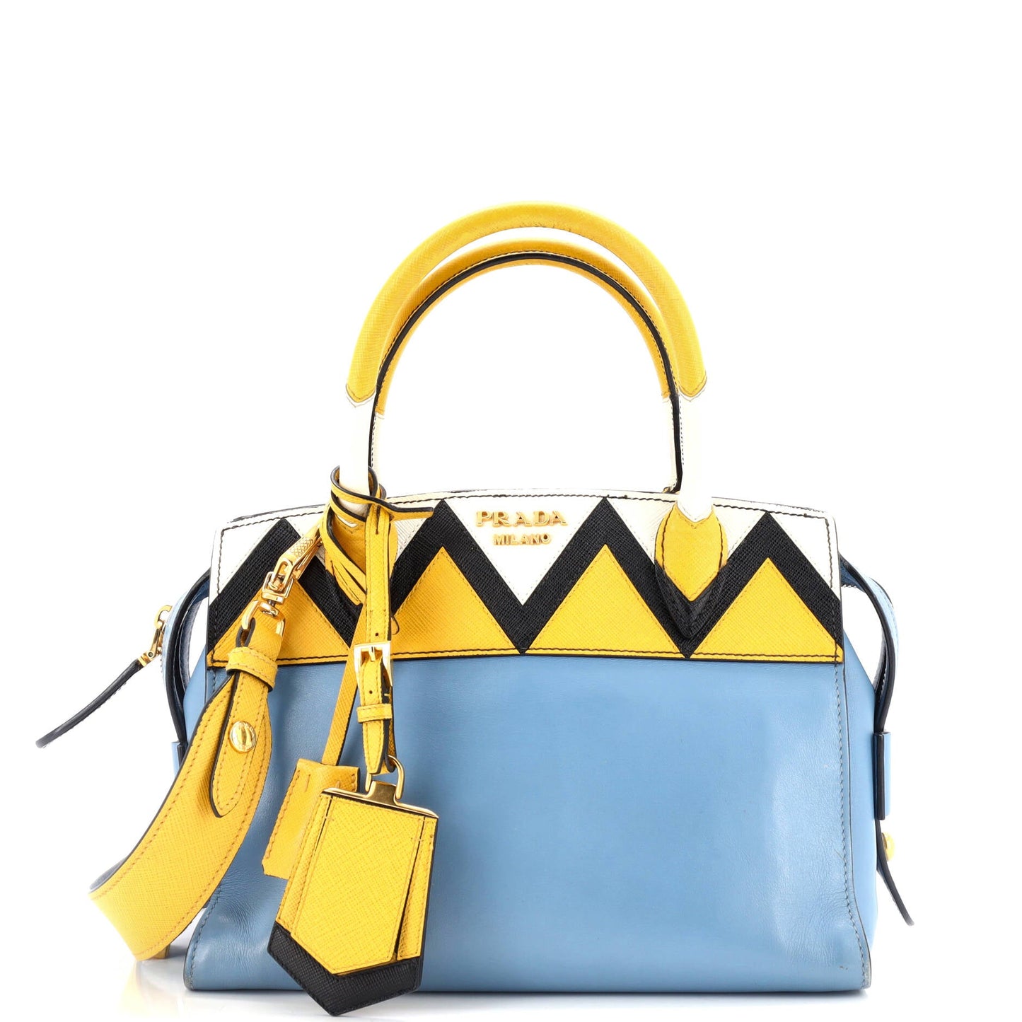 Prada Esplanade Tote City Calf and Greca Saffiano Medium
