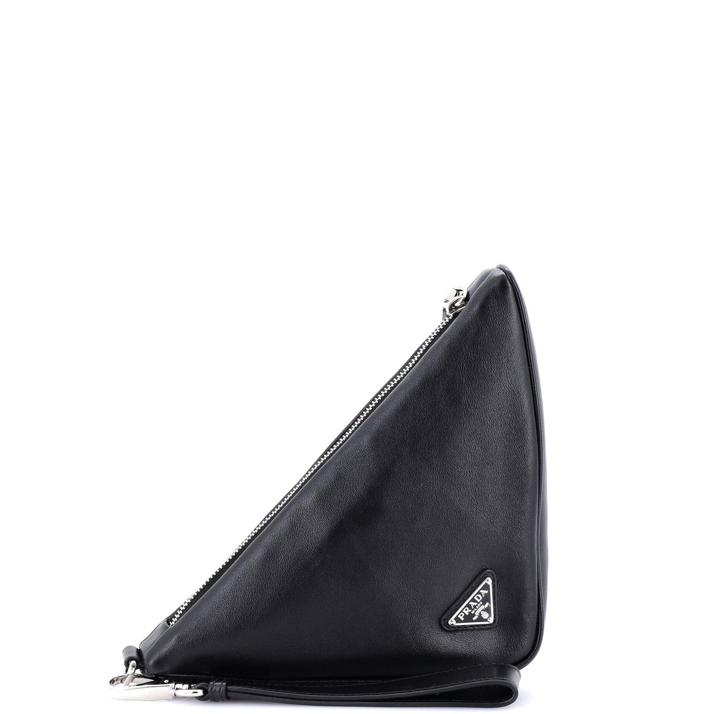 Prada Triangle Logo Wristlet Pouch Embossed Leather