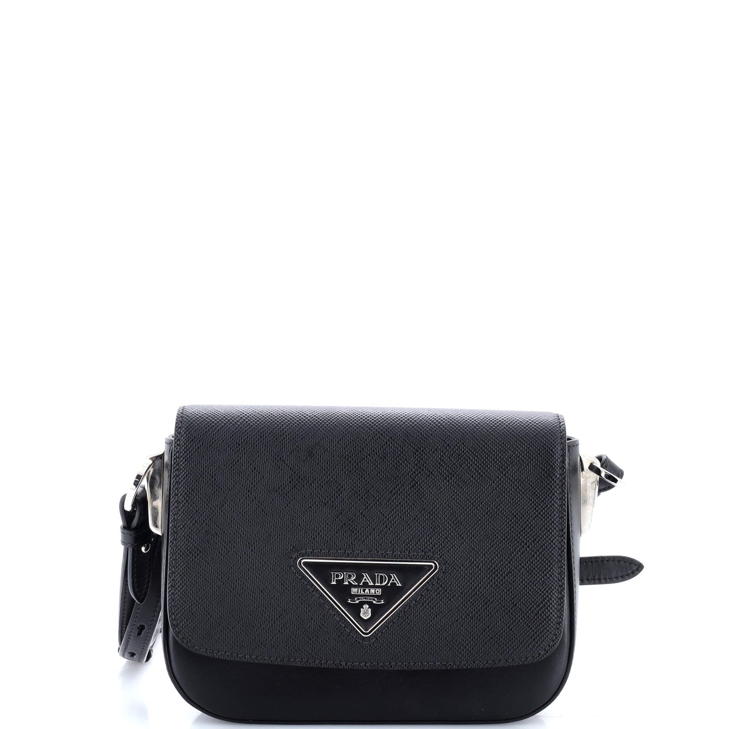 Prada Identity Flap Shoulder Bag Saffiano with City Calf Small