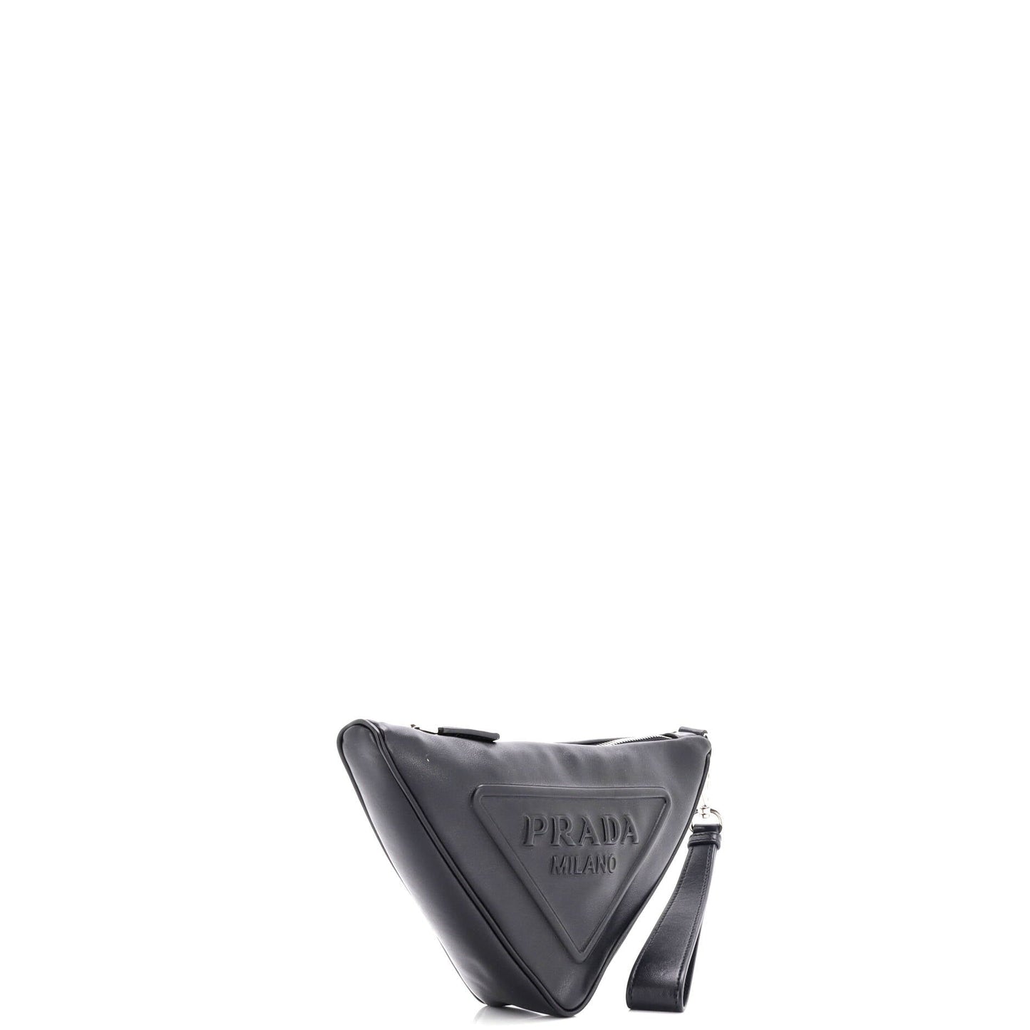 Prada Triangle Logo Wristlet Pouch Embossed Leather