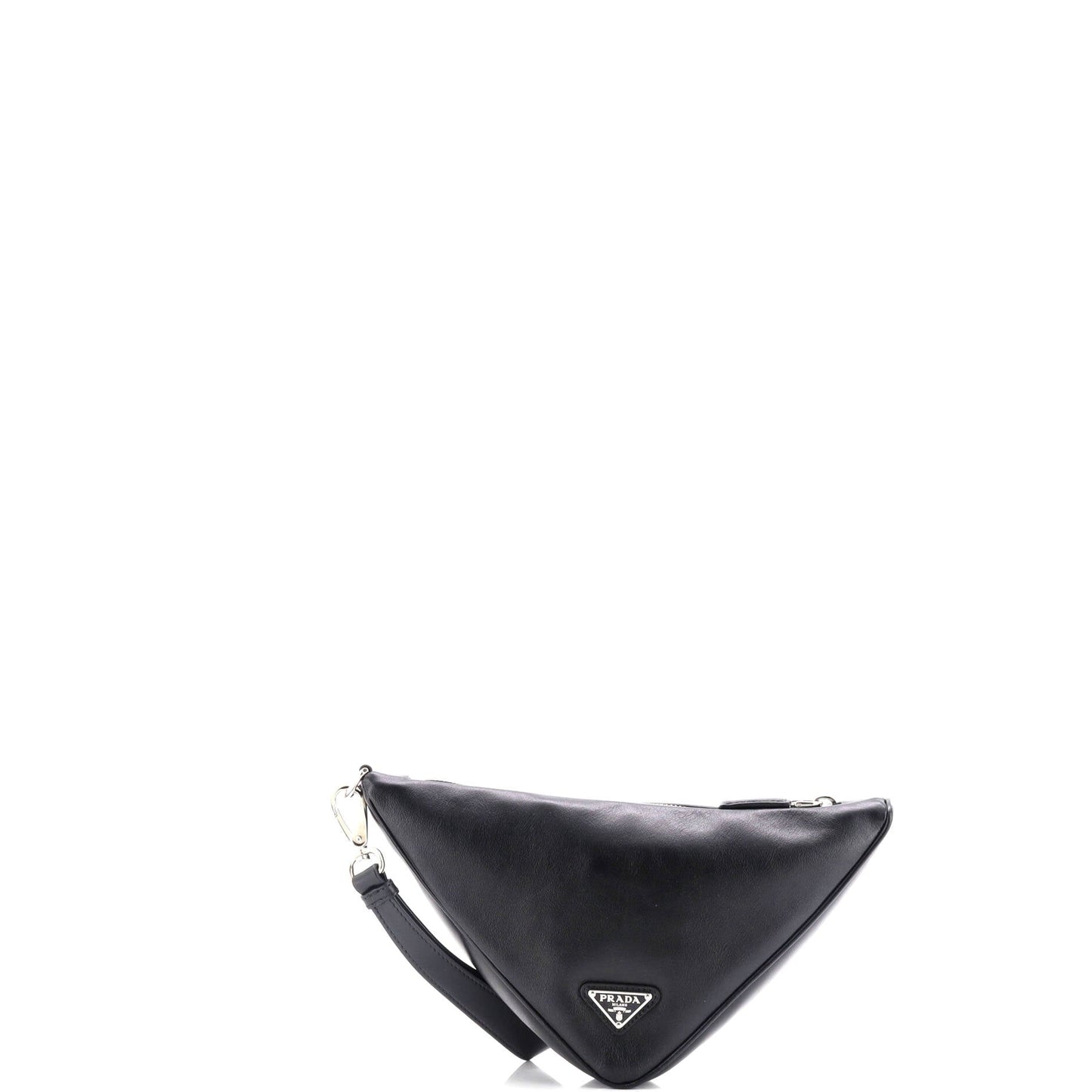 Prada Triangle Logo Wristlet Pouch Embossed Leather