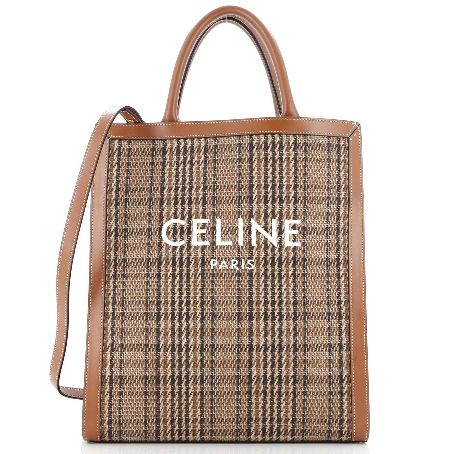 Celine Vertical Cabas Tote Check Canvas and Leather Small