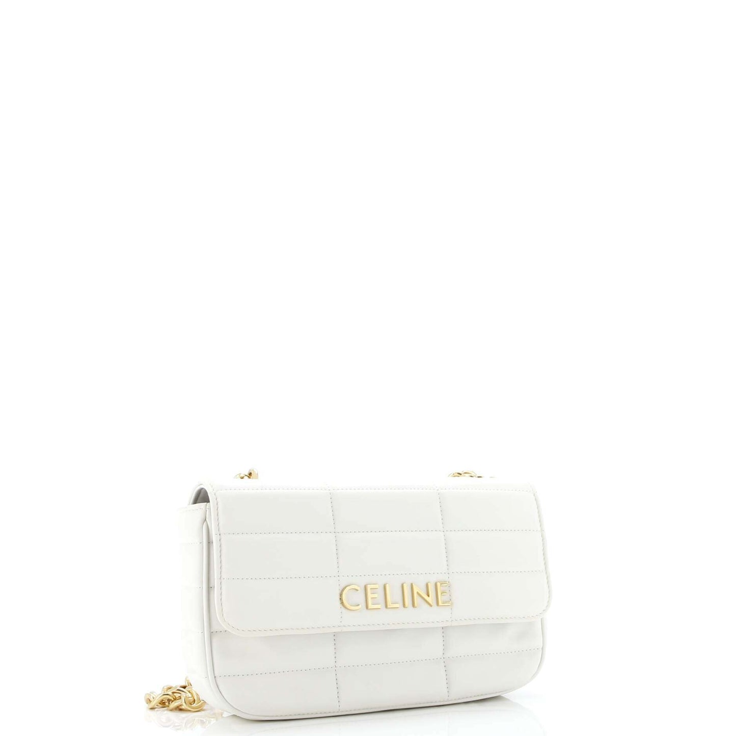 Celine Logo Chain Flap Bag Quilted Goatskin Small