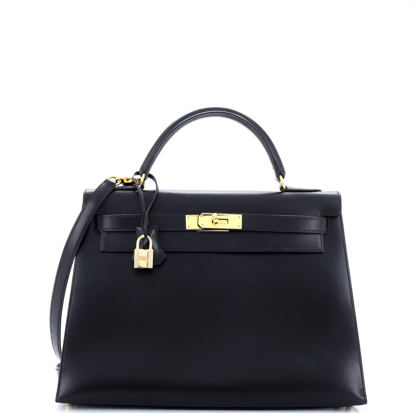 HERMES Kelly Black Box Calf 32