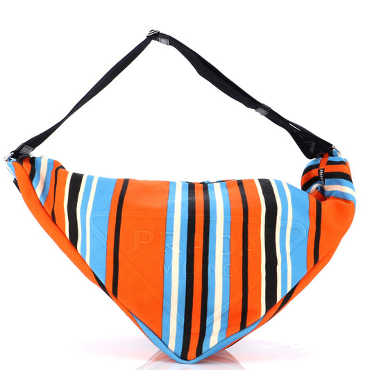 Prada Triangle Logo Zip Crossbody Bag Printed Canvas Large