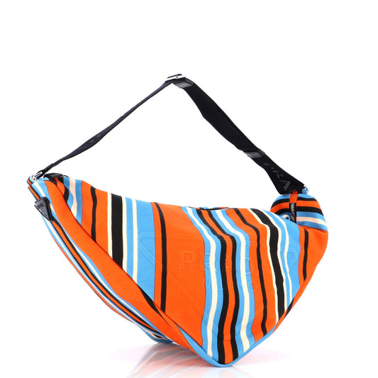Prada Triangle Logo Zip Crossbody Bag Printed Canvas Large