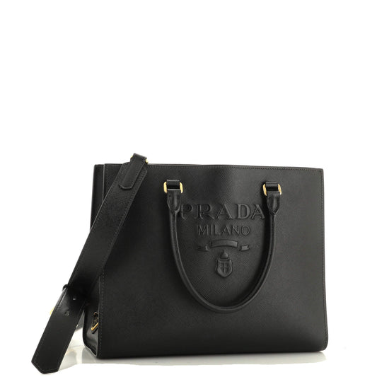 Prada Lux Embossed Logo Tote Saffiano Leather Medium
