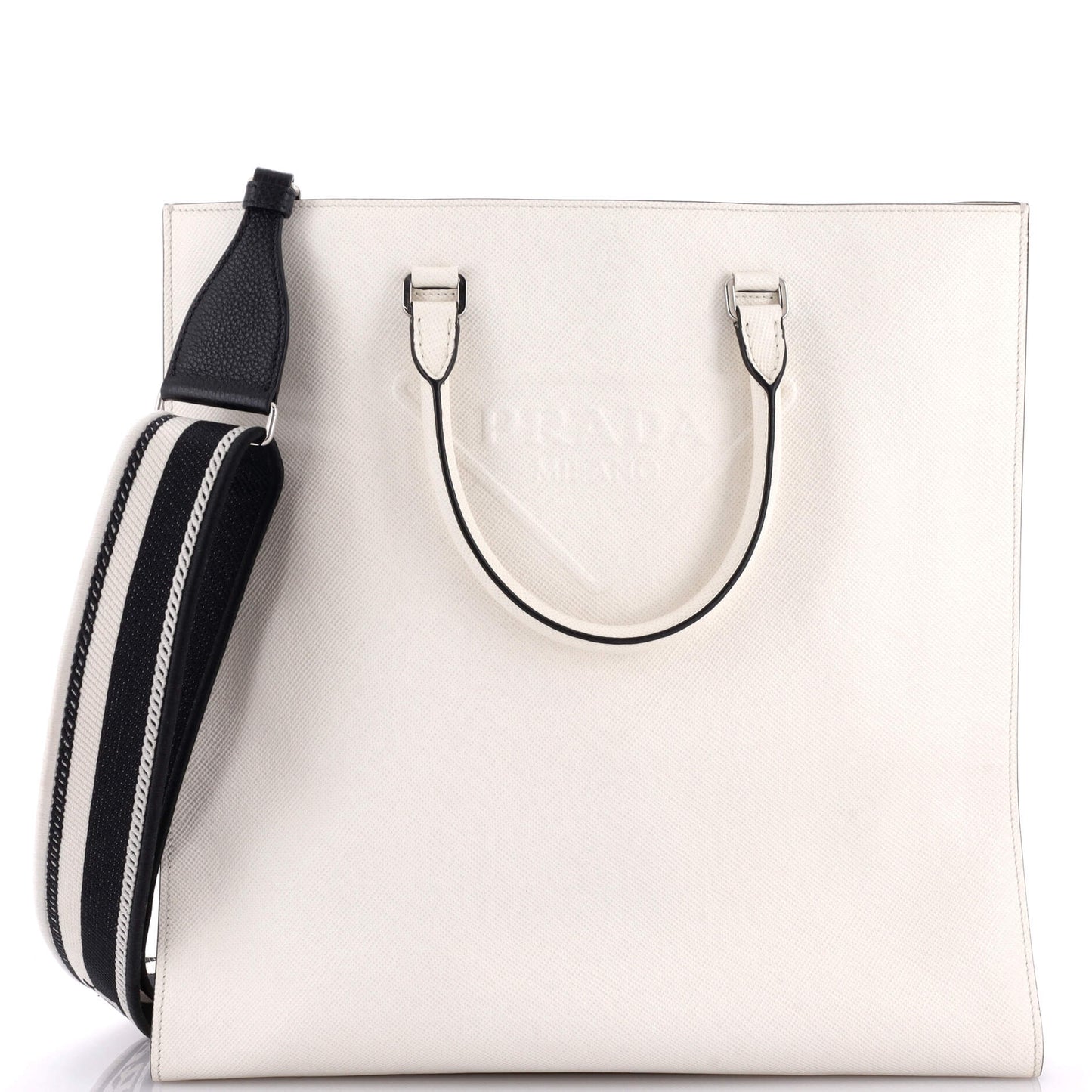 Prada Triangle Logo Convertible Open Tote Saffiano Leather Large