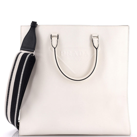 Prada Triangle Logo Convertible Open Tote Saffiano Leather Large