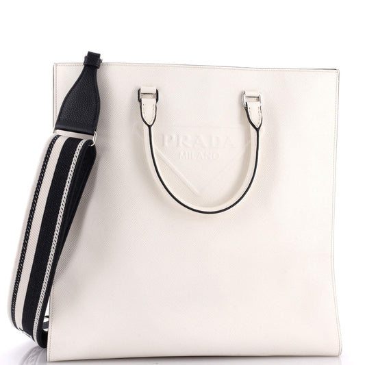 Prada Triangle Logo Convertible Open Tote Saffiano Leather Large