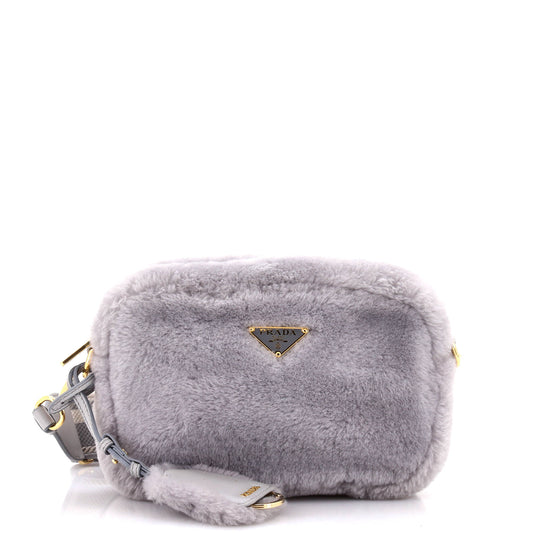 Prada Flou Camera Crossbody Bag Shearling Small