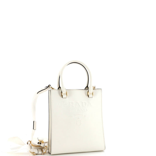 Prada Lux Embossed Logo Tote Saffiano Leather Small
