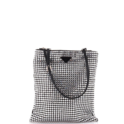 Prada Convertible Open Tote Crystal Embellished Satin Mini
