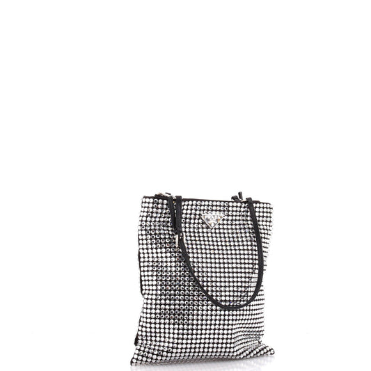 Prada Convertible Open Tote Crystal Embellished Satin Mini
