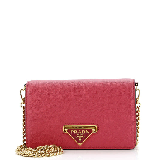 Prada Flip Lock Wallet on Chain Clutch Saffiano Leather Small