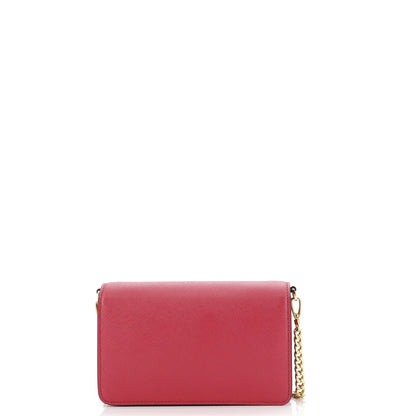 Prada Flip Lock Wallet on Chain Clutch Saffiano Leather Small