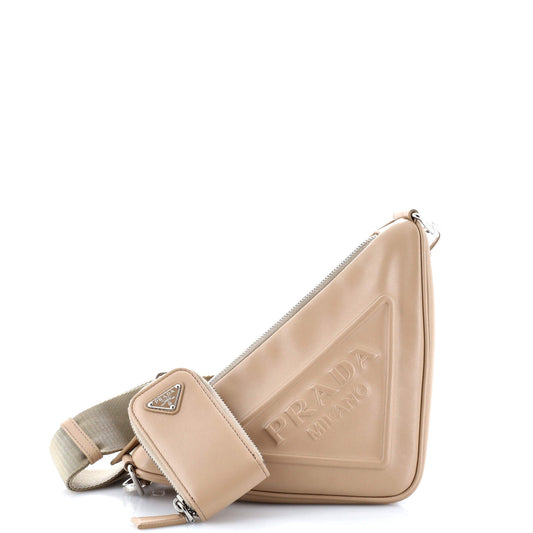 Prada Triangle Logo Zip Crossbody Bag Leather Small