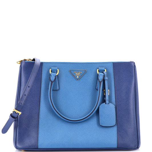 Prada Bicolor Double Zip Lux Tote Saffiano Leather Medium
