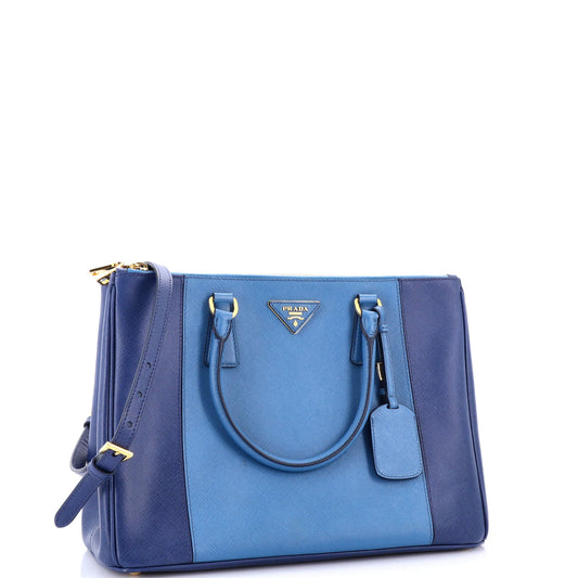 Prada Bicolor Double Zip Lux Tote Saffiano Leather Medium