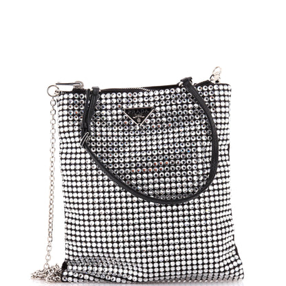 Prada Convertible Open Tote Crystal Embellished Satin Mini