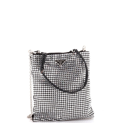 Prada Convertible Open Tote Crystal Embellished Satin Mini