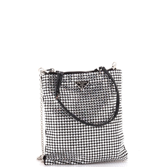 Prada Convertible Open Tote Crystal Embellished Satin Mini
