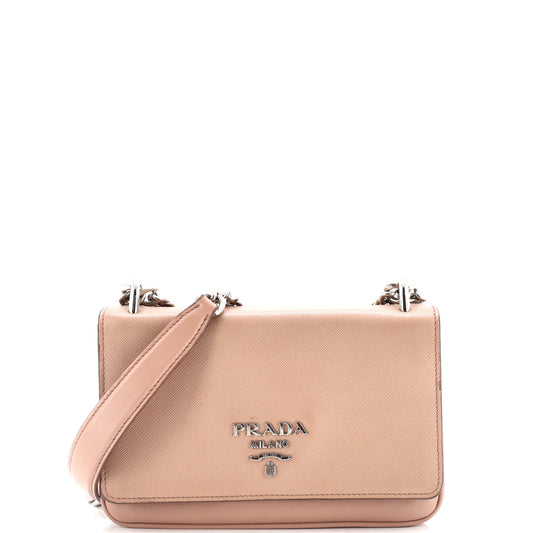Prada Chain Flap Crossbody Bag Saffiano and Soft Calf Small