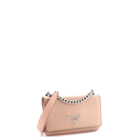 Prada Chain Flap Crossbody Bag Saffiano and Soft Calf Small