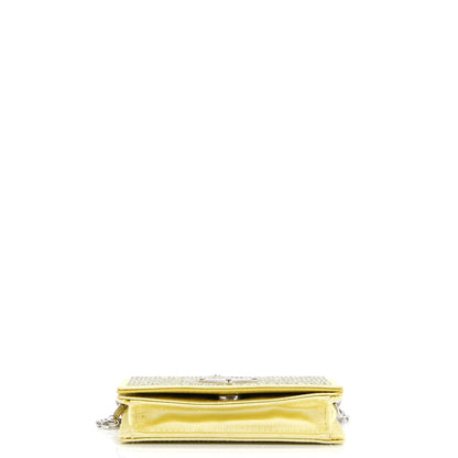 Prada Flap Card Holder with Chain Satin with Crystals