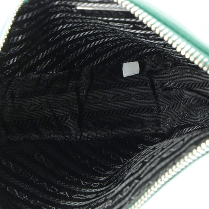 Prada Triangle Logo Zip Chain Crossbody Bag Embossed Leather Small